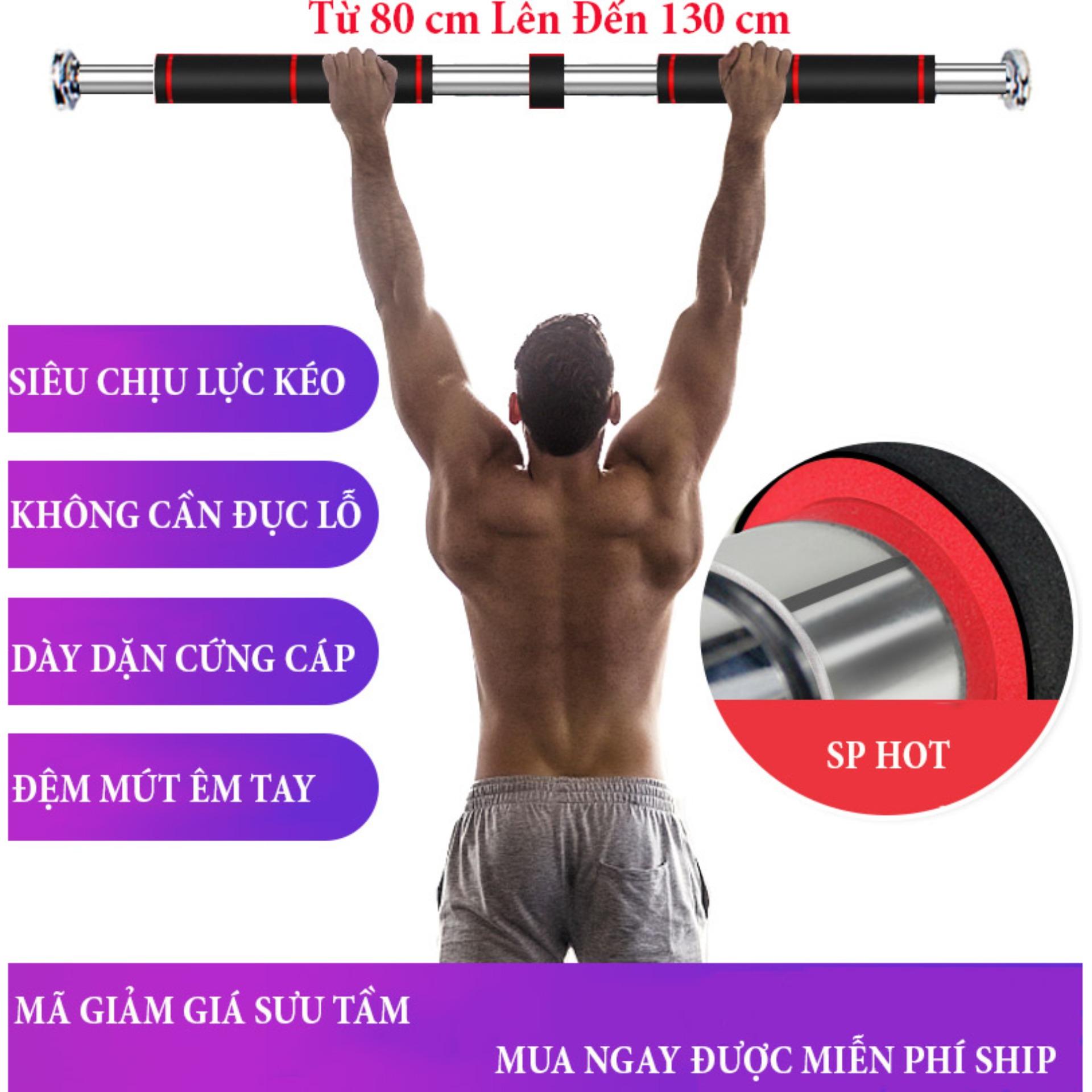 Xà đơn gắn cửa treo tường đa năng 80-130cm INOX không ghỉ loại dày chất lượng tốt có đệm mút êm tay tạo cảm giác thoải mái khi tập gym