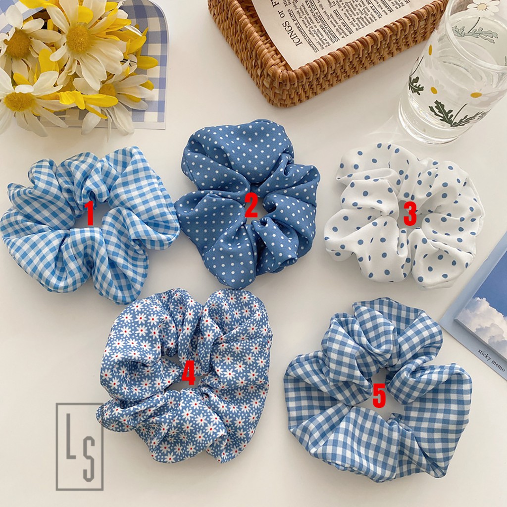 Scrunchies chun cột tóc hoạ tiết chấm bi hàn quốc - buộc tóc chấm bi