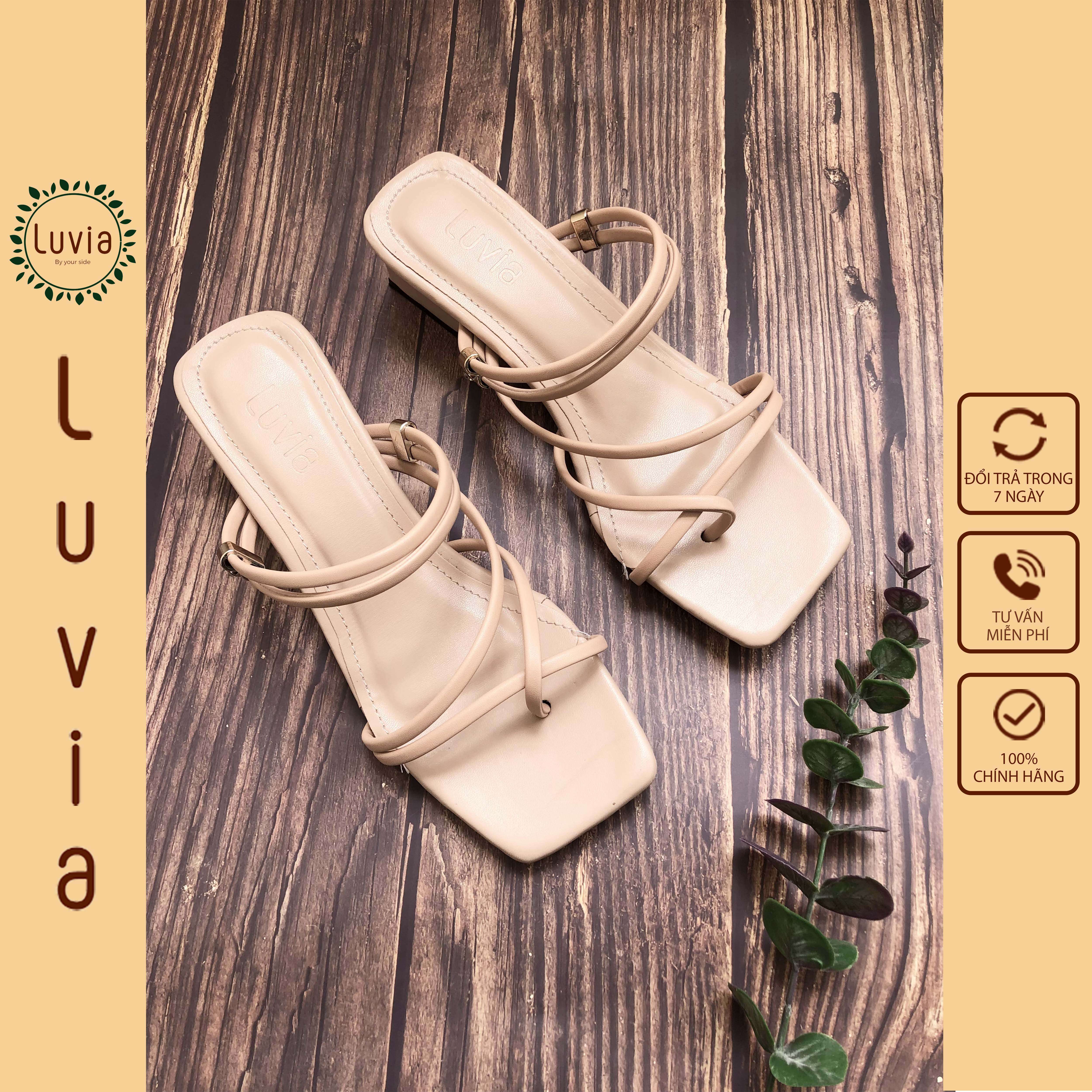 Dép cao gót 4 phân đế vuông quai hậu đính đá Luvia X04SD