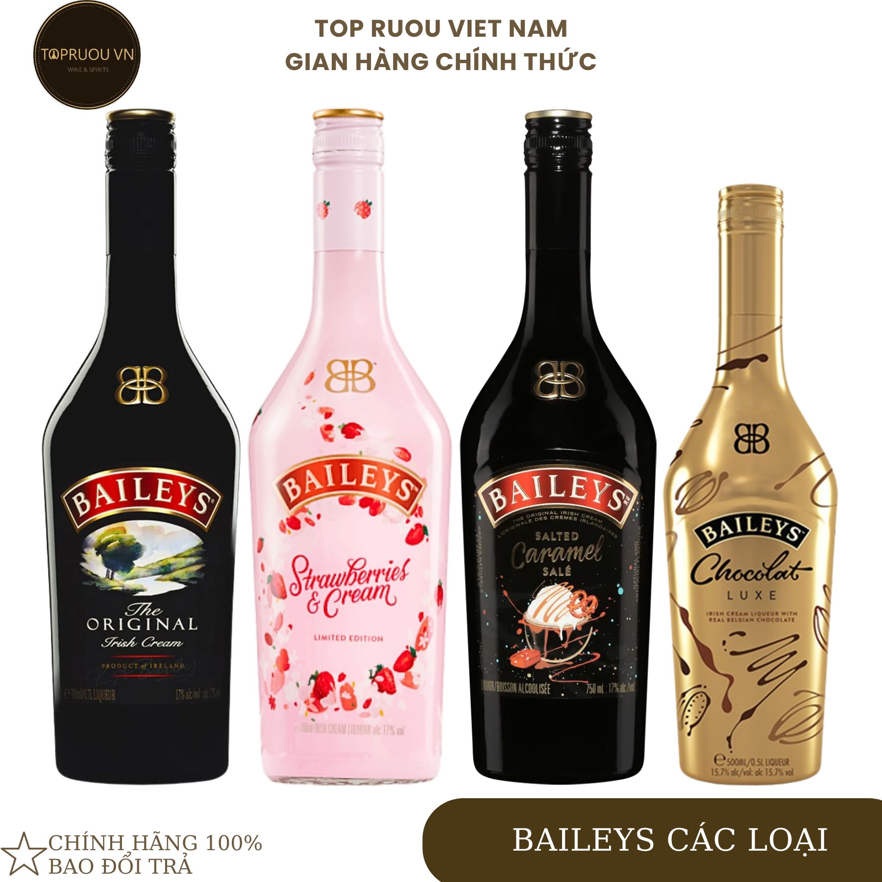 [Top Rượu VN] Rượu Sữa Baileys Original - Strawberries - Salted Caramel - Chocolat 500ml - 700ml [Chính Hãng]