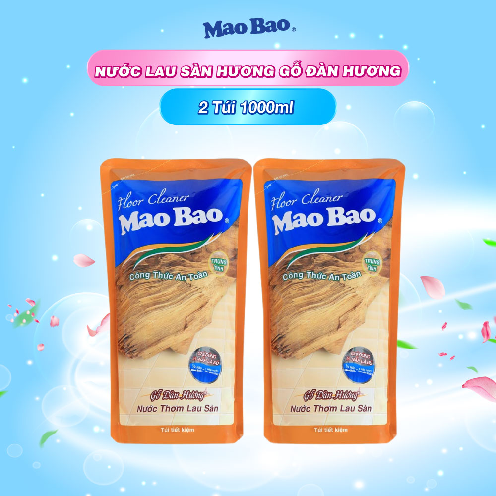 Combo 2 túi Nước lau sàn Mao Bao 1L Hương gỗ đàn hương không gây rít chân, sàn sạch nhanh sáng bóng, an toàn cho da bé