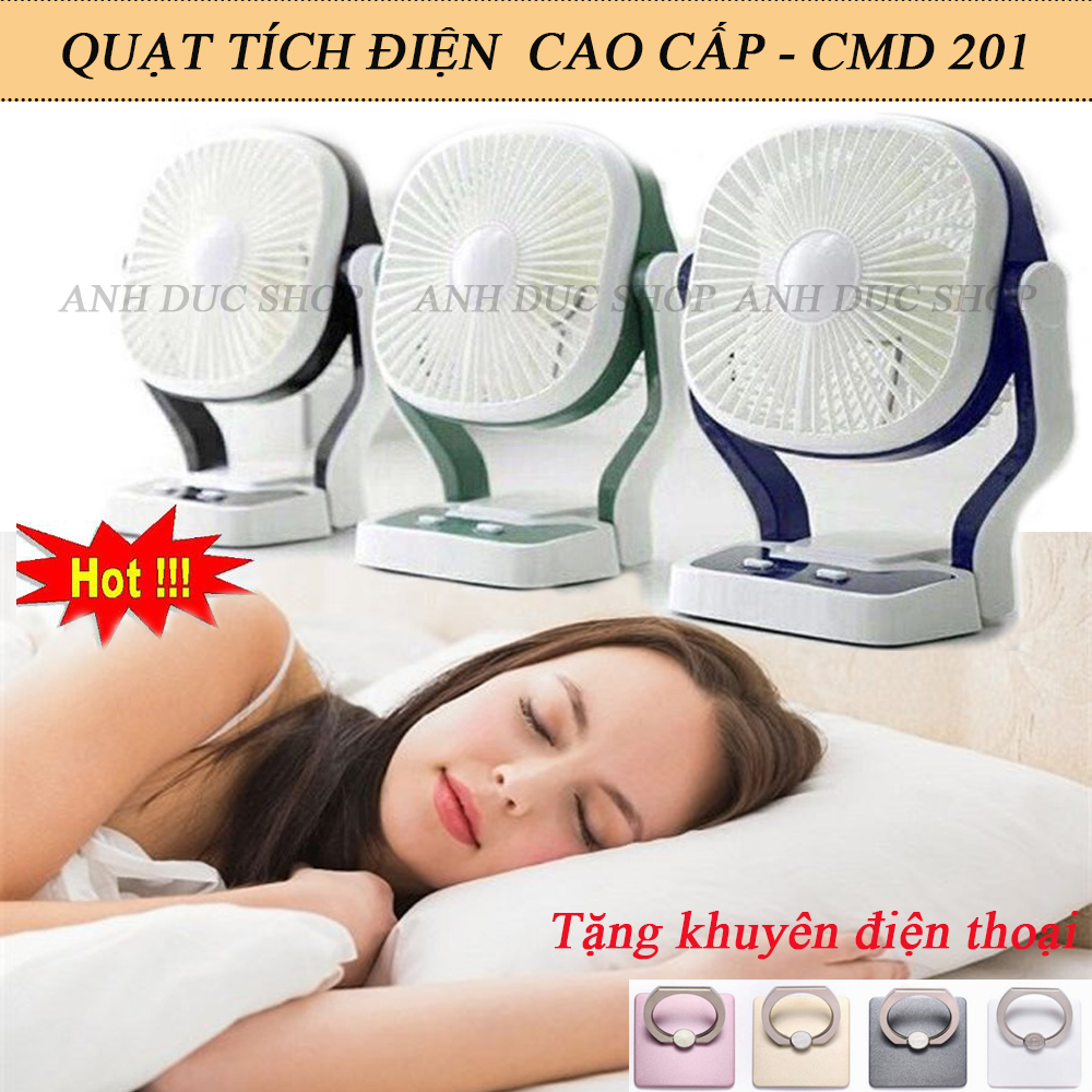 Quạt Tích Điện, Quạt Tích Điện Thông Minh, Quạt Tích Điện Cao Cấp CMD 201. Với 3 Mức Quạt Giúp Bạn Không Còn Lo Nóng Trong Những Ngày Mất Điện, Quạt Tích Hợp Giữa Đèn LED và Sạc Dự Phòng Vô Cùng Tiện Lợi.