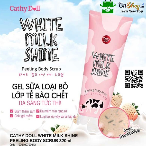 [HCM]Tẩy tế bào chết toàn thân trắng da sữa bò Cathy Doll White Milk Shine Peeling Body Scrub 320ml