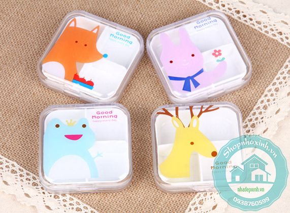 Hộp nhựa đựng thuốc 4 ngăn hình thú, Hộp Thuốc nhỏ Cho Trẻ Em 4 Lưới Thuốc , Hộp Chia Thuốc 4 Ngăn, Hộp đựng thuốc 4 ngăn tiện dụng, Hộp đựng thuốc cá nhân 4 ngăn
