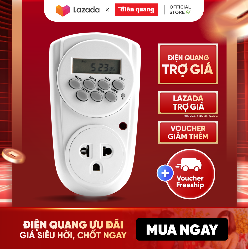 Ổ cắm hẹn giờ ĐQ ESK DT08 W 13 (Điều chỉnh điện tử, 1 lỗ - 3 chấu, trắng)