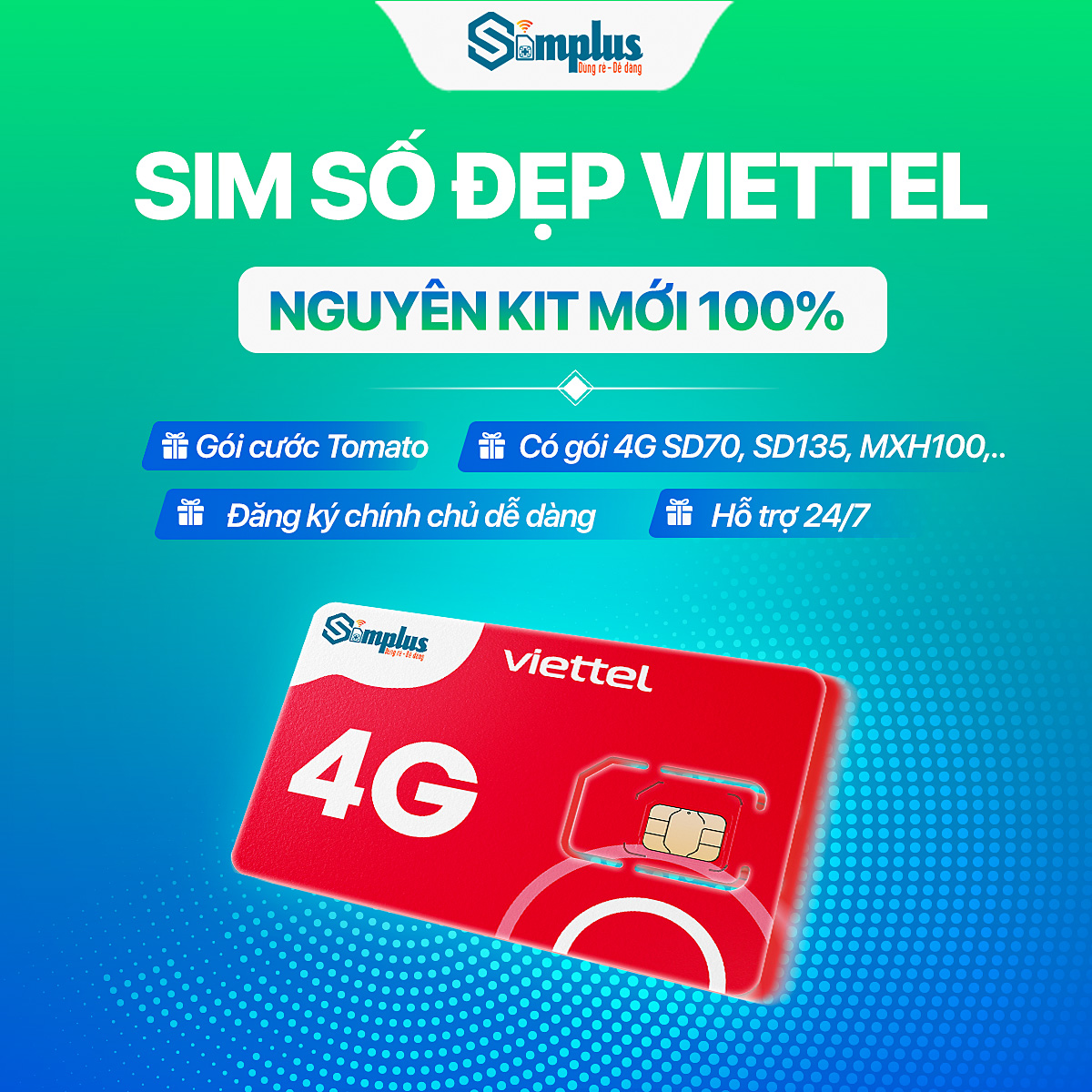 [Chọn Số Đẹp] Sim 4G Viettel Nguyên KIT, Sim Viettel trả trước - đăng ký được gói SD70 SD135 MXH100,