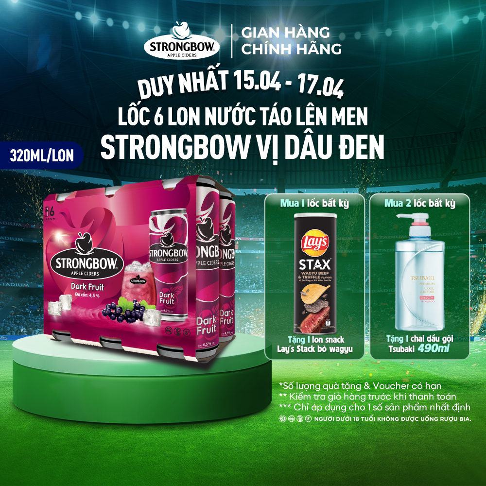 Lốc 6 lon nước táo lên men Strongbow Vị Dâu đen 320ml/lon