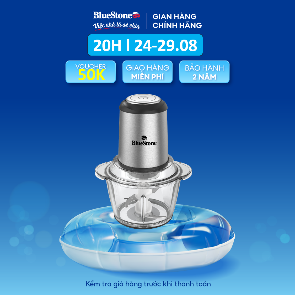 Máy xay thịt bluestone chb-5138 - 300w - 1,2 lít - cối thủy tinh - bảo hành 2 năm - hàng chính hãng