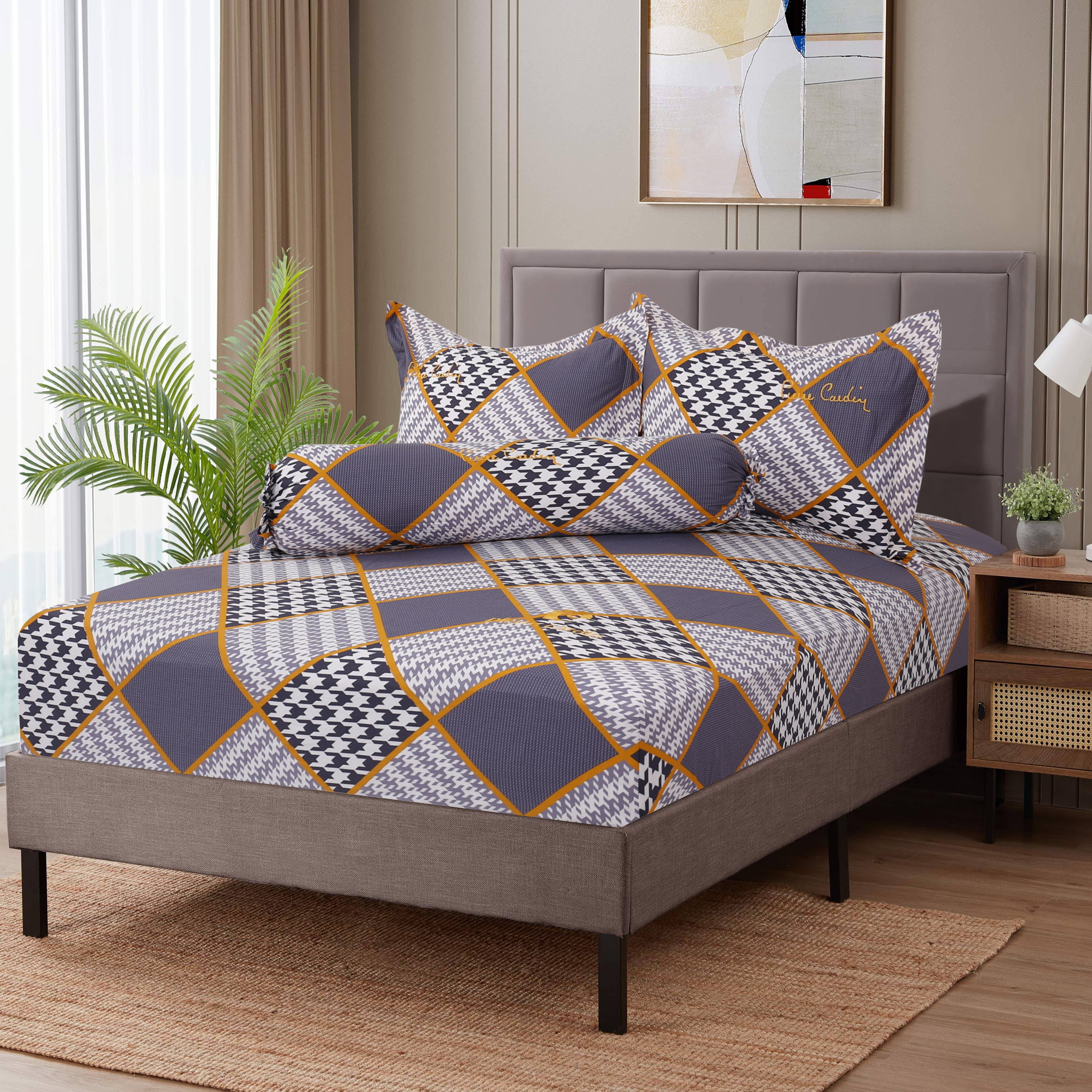 Bộ Drap 4 món Caro Night - 018 chất liệu Cotton cao cấp, mềm mại thoáng mát House of Cardin