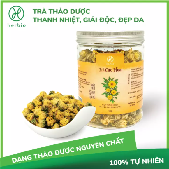 Trà hoa cúc nguyên nụ Herbio thanh nhiệt mát gan giải độc đẹp da - Hộp 50gr