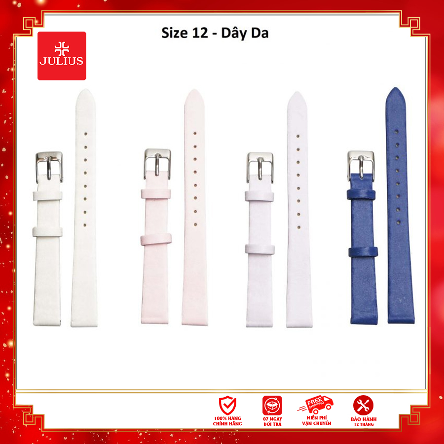 Dây da đồng hồ Julius Hàn Quốc size 12 đa dạng màu sắc tùy chọn