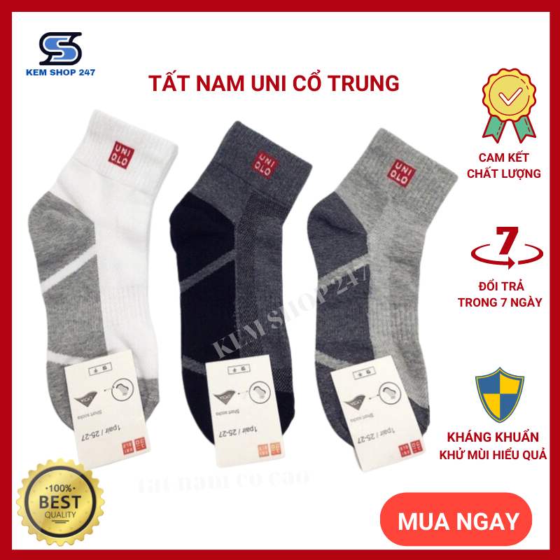 Tất/vớ nam cổ cao/cổ ngắn Uni KEM SHOP 247 chất liệu cotton mềm, khử mùi hiệu quả và co giãn không gây hằn đau khi sử dụng