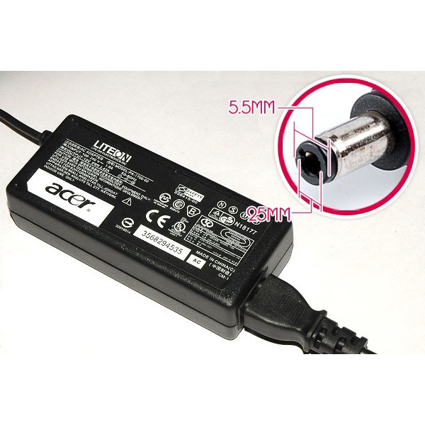 Sạc cho Laptop Acer Aspire 5650 5630 5625 5620 5610 5600 19V 3.42A  Kích Thước Chân Cắm 5.5mm*1.7mm + Kèm Dây Nguồn