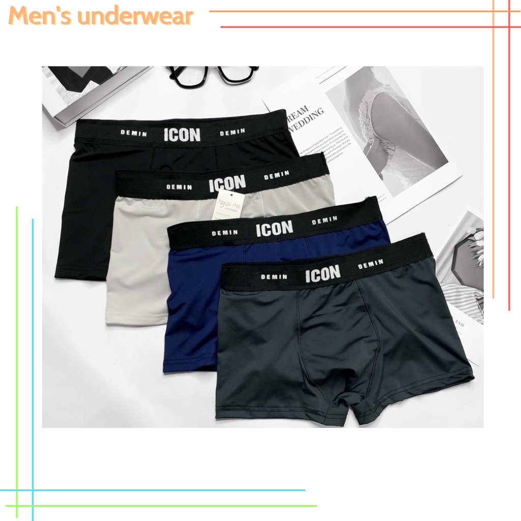 Combo 4 quần lót nam thun lạnh icon demin thun lạnh, quần lót nam boxer co giãn 4 chiều cực thoáng