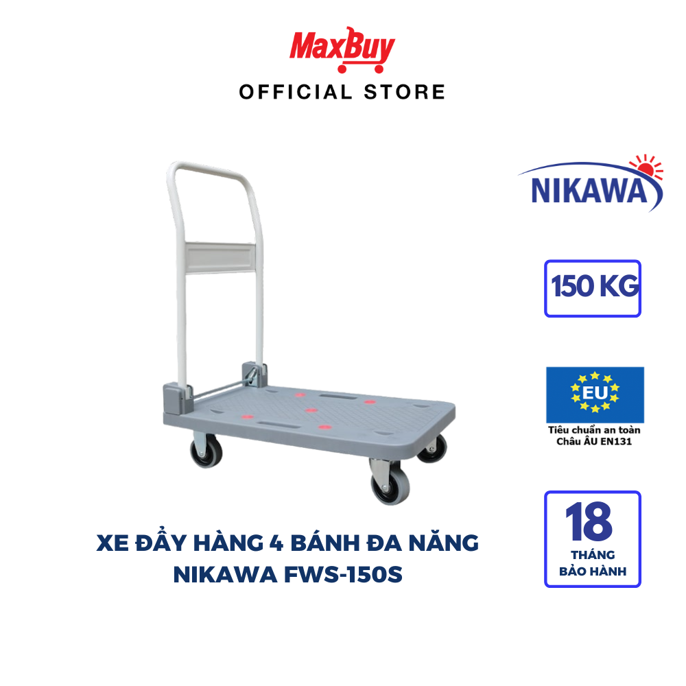 Xe đẩy hàng 4 bánh gấp gọn Chắc chắn Tải trọng 150kg Nikawa màu xám Bảo hành 18 tháng FWS 150S