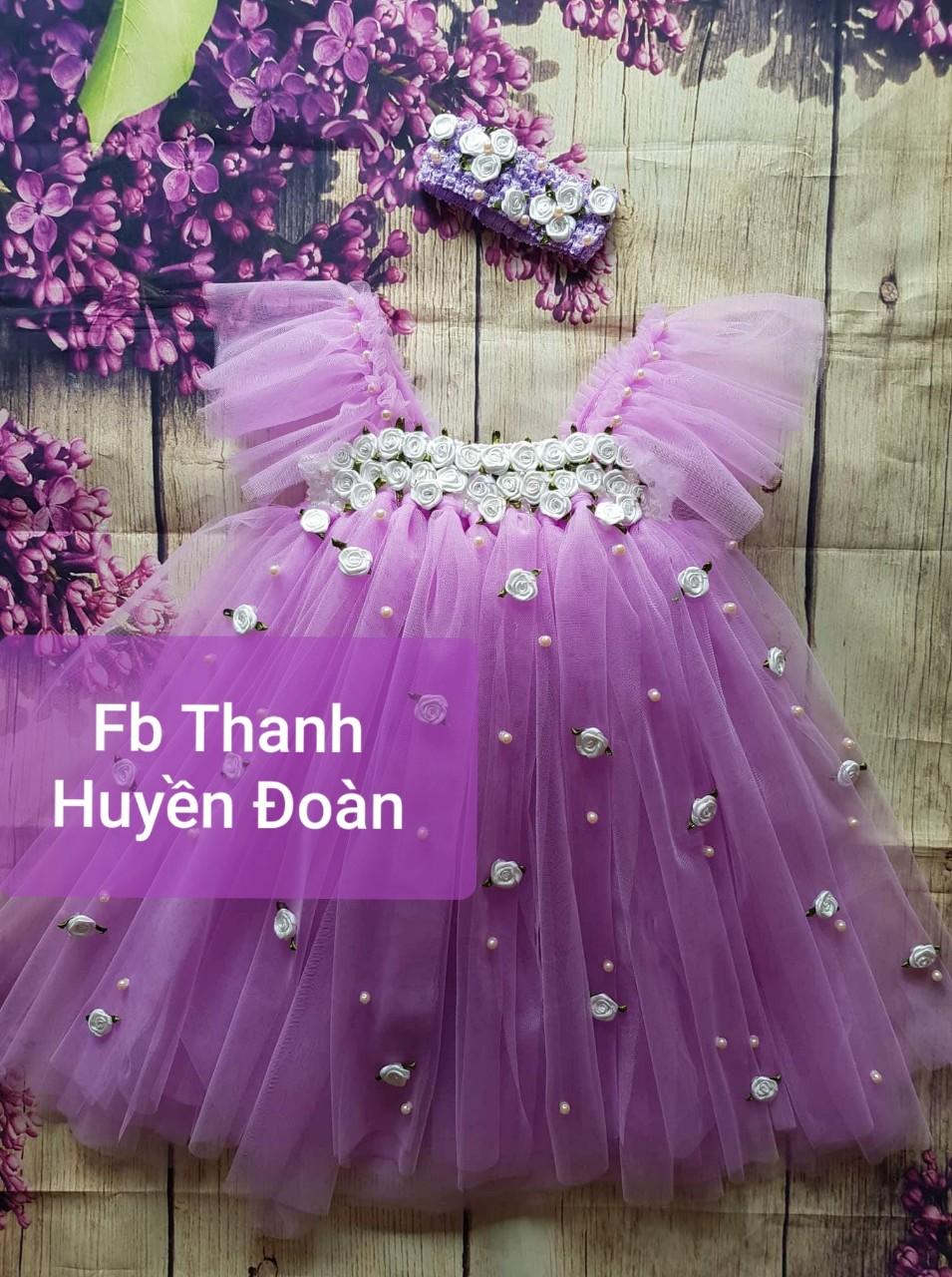 Váy bé gái tutu công chúa vải voan màu tím nhạt cho bé từ 0- 10 tuổi - tay cánh tiên - hoa nhí trắng