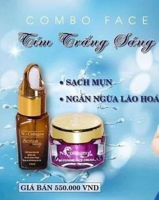 [Combo 2in1] Kem trắng da N Collagen kem Face tím 25g serum collagen tươi 10ml loại bỏ nám, tàn nhan loại bỏ  mụn, se khít lỗ chân lông, dưỡng ẩm, làm trắng hồng da.