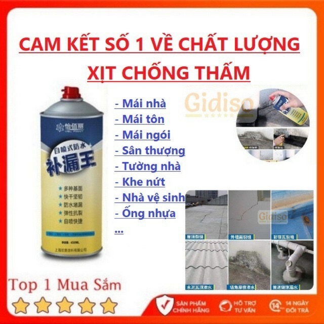 Bình xịt chống thấm đa năng - Sơn xịt chống thấm dột Waterproof Spray Polyurethane 450ml Keo Chống Thấm Mái Tôn, Khe Nứt, Chống Dột Siêu Bền
