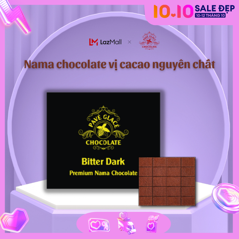 20 viên socola nama tươi - socola nama tươi vị nguyên bản 75% cacao - pave glace chocolate - giao hàng nhanh 2h