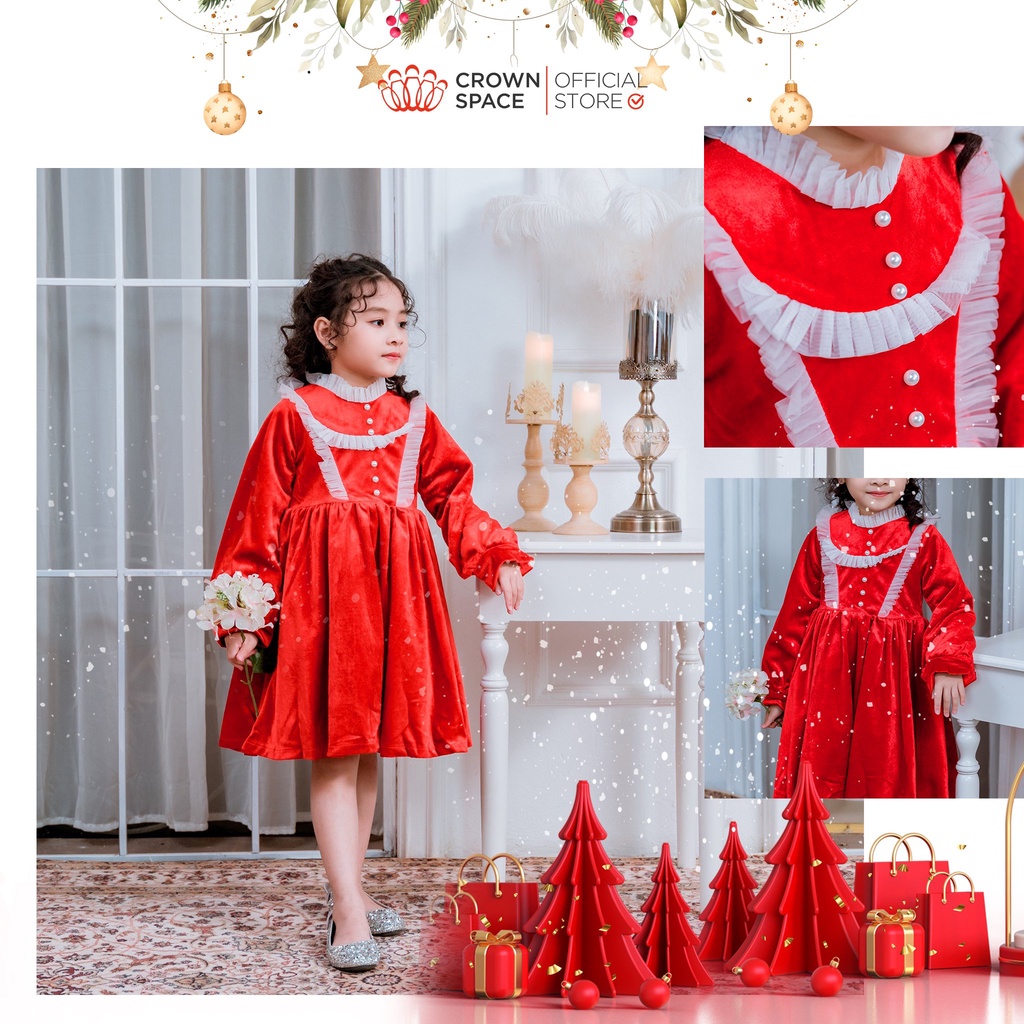 Váy nhung công chúa cho bé gái crown space cao cấp ckgl6810203 size 11 - 26kg
