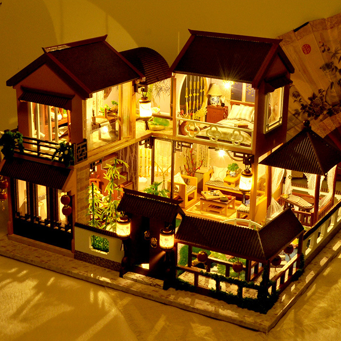Mô hình nhà DIY Doll House A Cozy Little Courtyard Kèm Mica Chống bụi