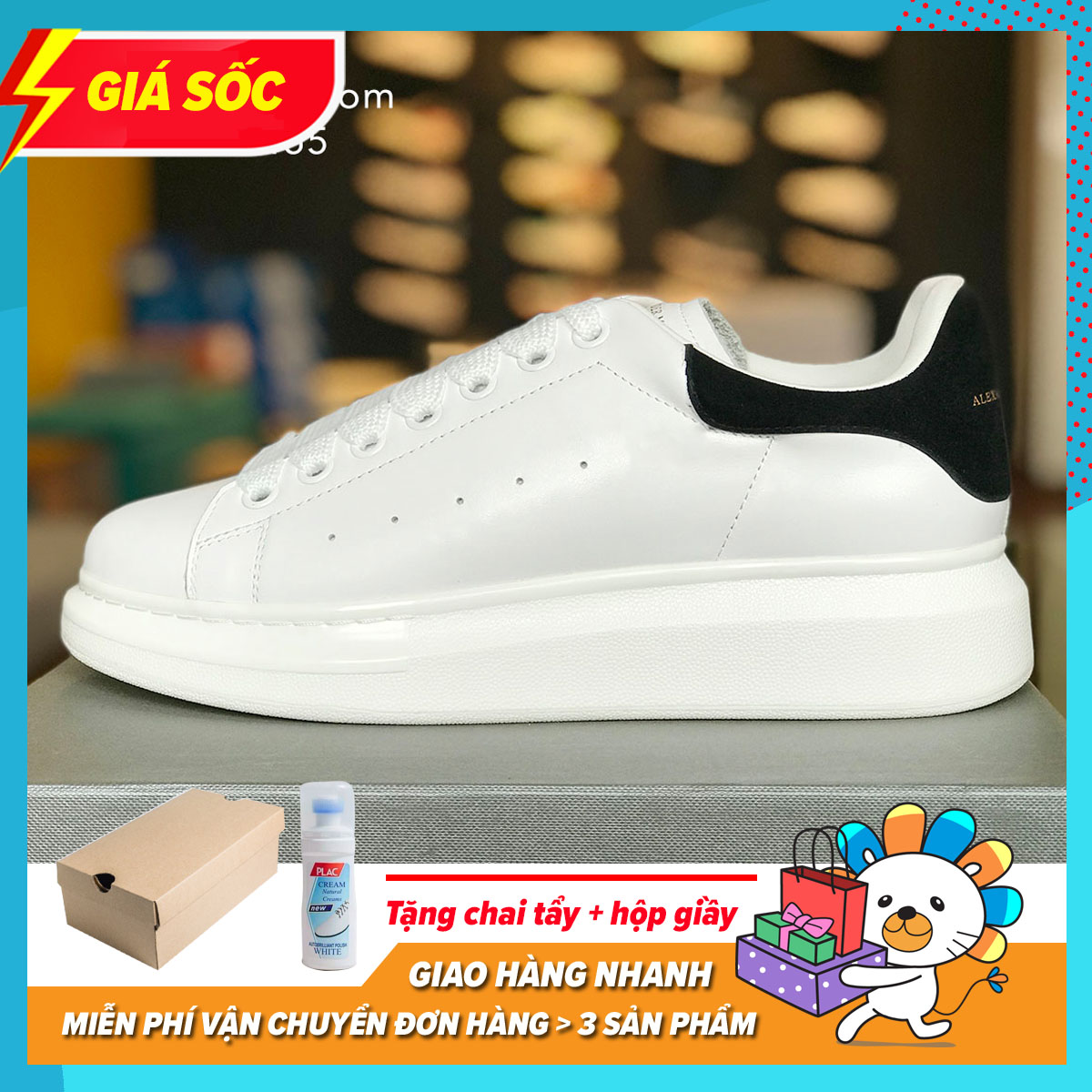 Giày Thể Thao Sneaker MC Queen Trắng Gót Nhung