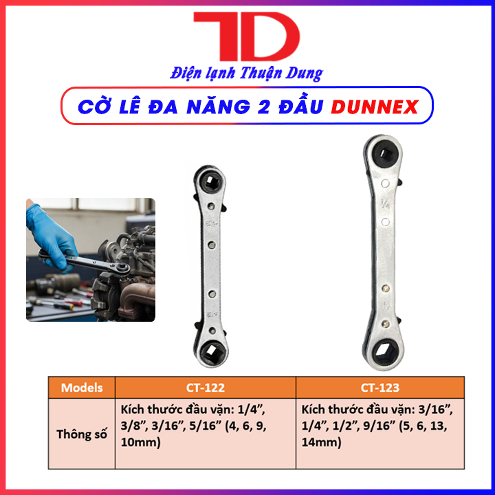 Cờ lê đa năng dunnex ct-123, ct-122 & bộ chuyển đổi ct-122-sp – cờ lê bánh cóc 2 đầu, siết mở linh hoạt