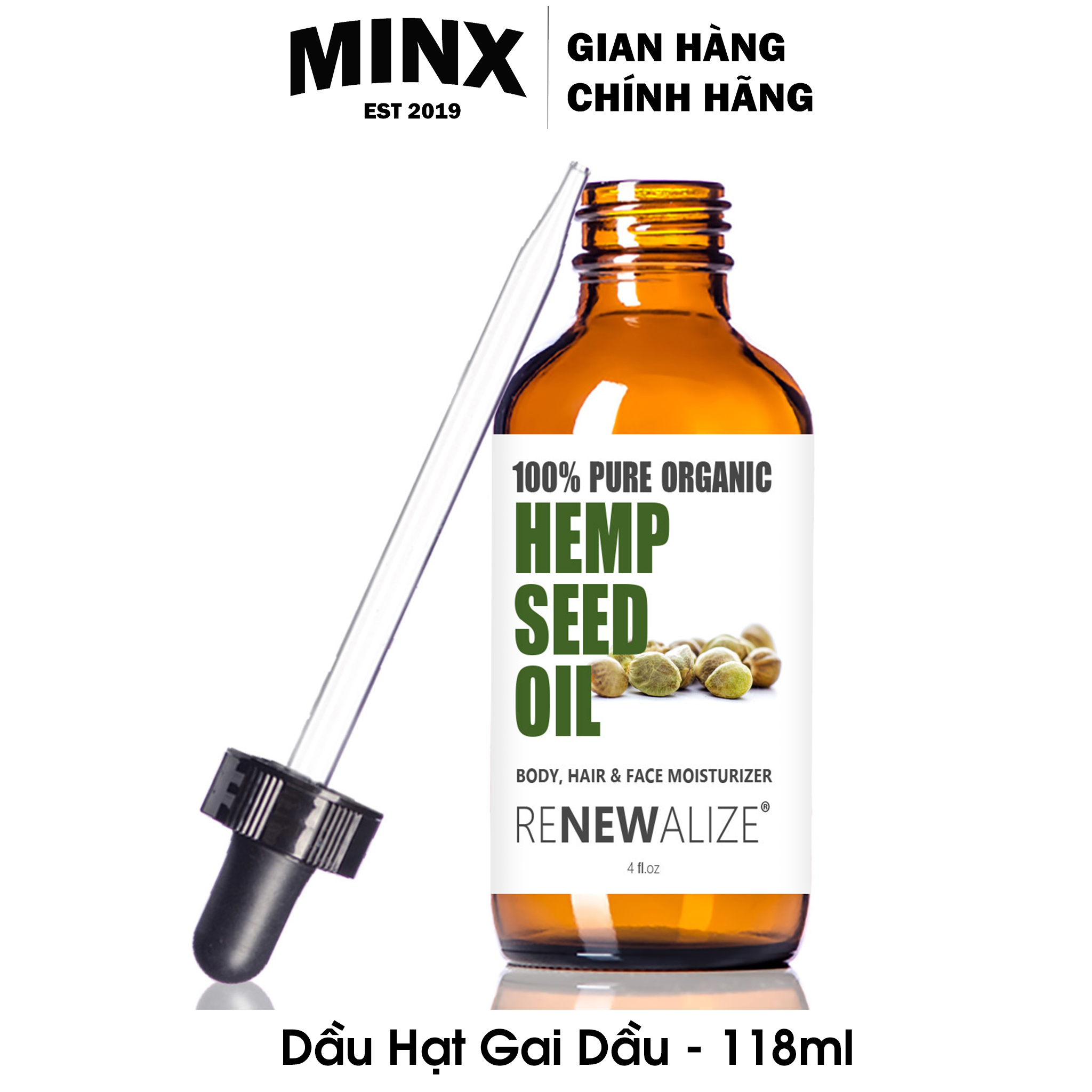 Dầu dưỡng Hemp seed oil - Dầu Dưỡng Da Hempseed Oil hãng Renewalize USA - Dầu hạt gai dầu Hemp oil - Dưỡng Da Bằng Dầu - Hạt gai dầu 4oz (118ml) - MINX Store