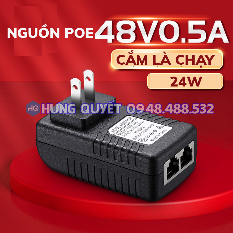 Nguồn poe 48v 0.5a 24w bộ chuyển đổi điện adapter poe 48v 0.5a 24w cắm là chạy cho các thiết bị mạng hỗ trợ poe