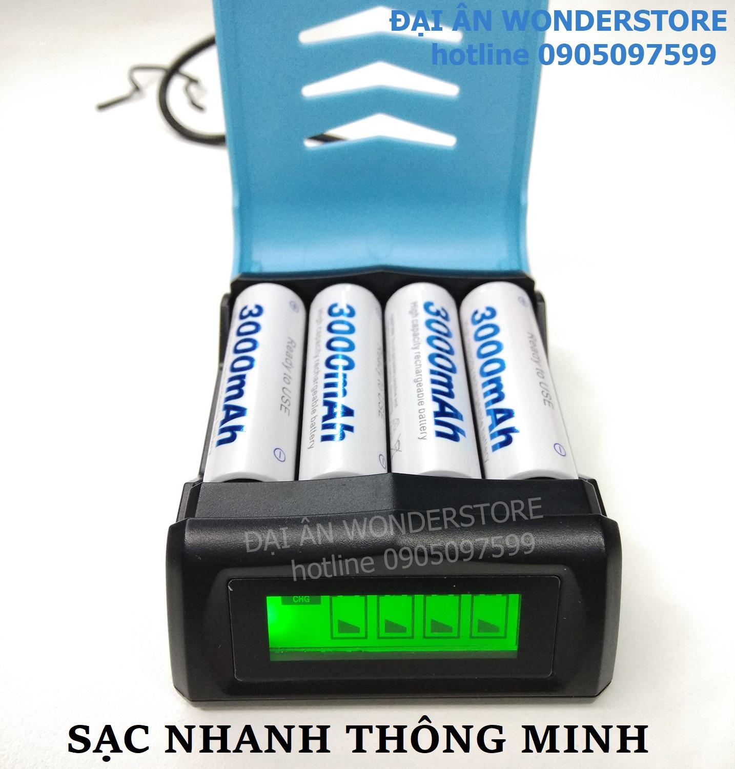 Bộ sạc pin AA, AAA Beston Quick Charge kèm 4 pin 3000mAh bộ sạc nhanh