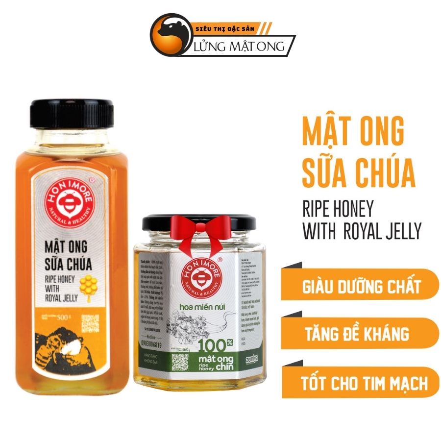 Combo Mật ong sữa chúa Honimore 500g + 1 Mật ong chín Honimore Hoa Miền Núi 360g - mật ong - mật ong rừng nguyên chất -Giúp tăng cường đề kháng, chống lão hoá, đẹp da, ăn ngon, ngủ ngon