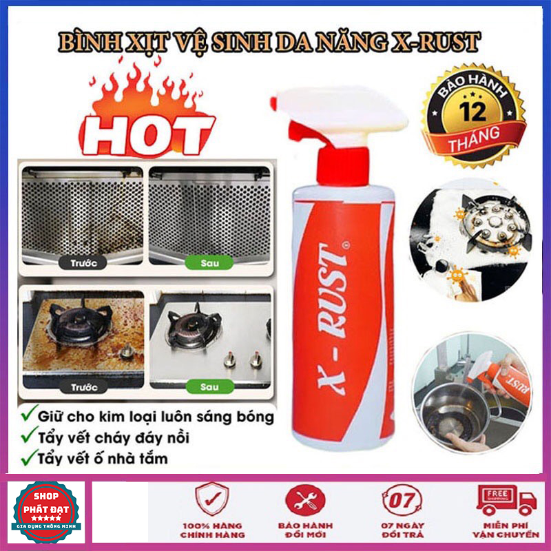 Chai Xịt Tẩy Rửa Nhà Tắm Nhà Vệ Sinh X - Rust Tẩy cặn canxi, tẩy rửa nhà tắm tẩy sạch vòi inox, vách kính, bồn sứ, lavabo, gạch men, gương soi hiệu quả 100%.