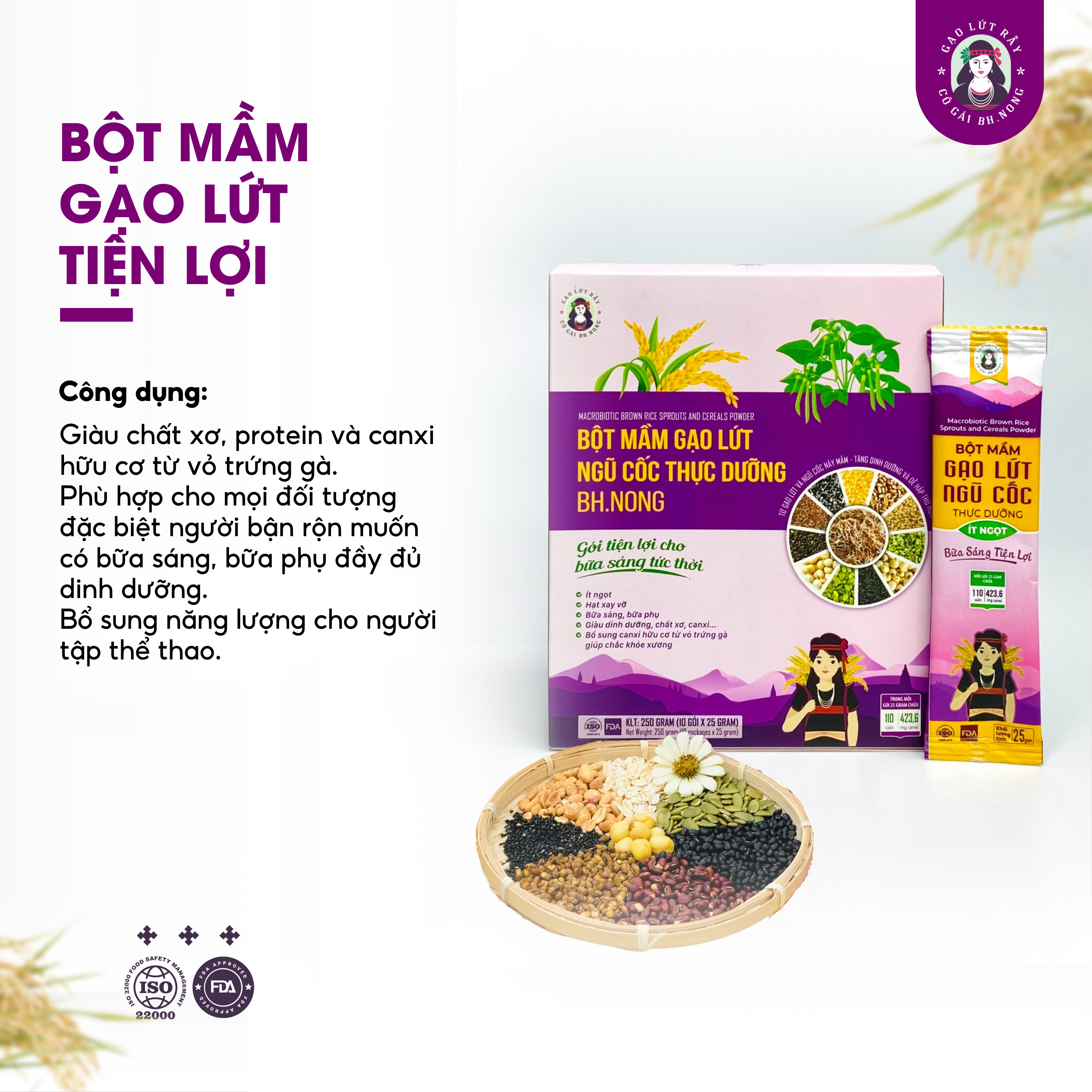 Freeship max - bột mầm gạo lứt ngũ cốc thực dưỡng bh.nong giàu caxi hữu cơ, hạt cán vỡ, các loại hạt ủ nảy mầm, thơm ngon - tâm an gạo lứt rẫy bh.nong