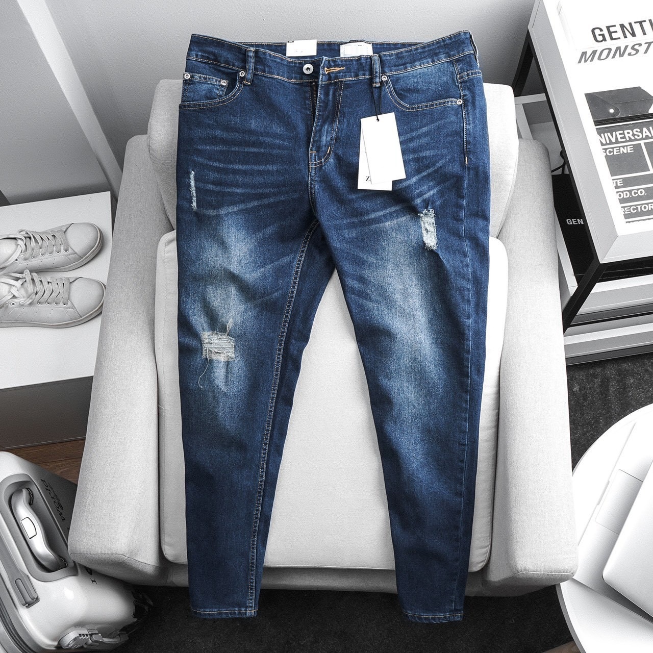 Quần jean nam xanh nhạt cao cấp chất bò co giãn dáng ôm slimfit đẹp chuẩn Hàn Quốc