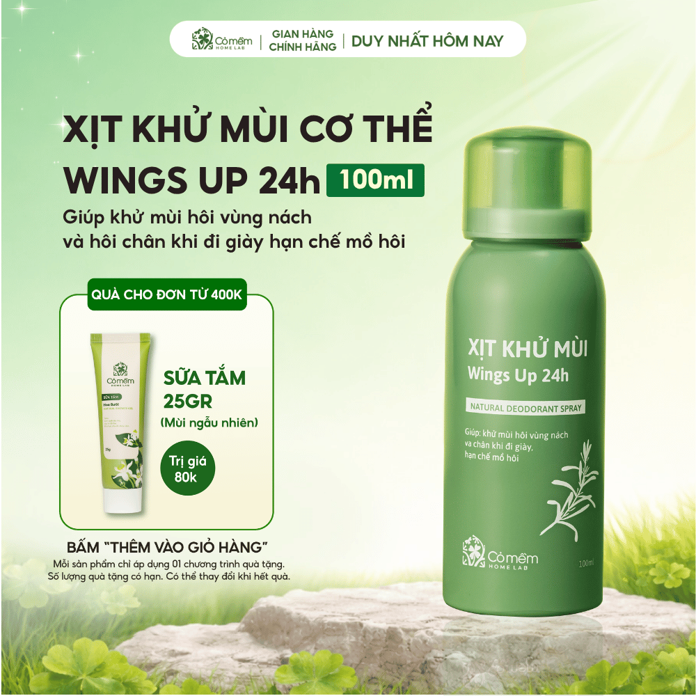 Xịt Khử Mùi Wings Up 24h Khử Mùi Hôi Nách Hôi Chân Giảm Tiết Mồ Hôi Và Ngăn Ngừa Vi Khuẩn Gây Mùi Cỏ Mềm 100ml