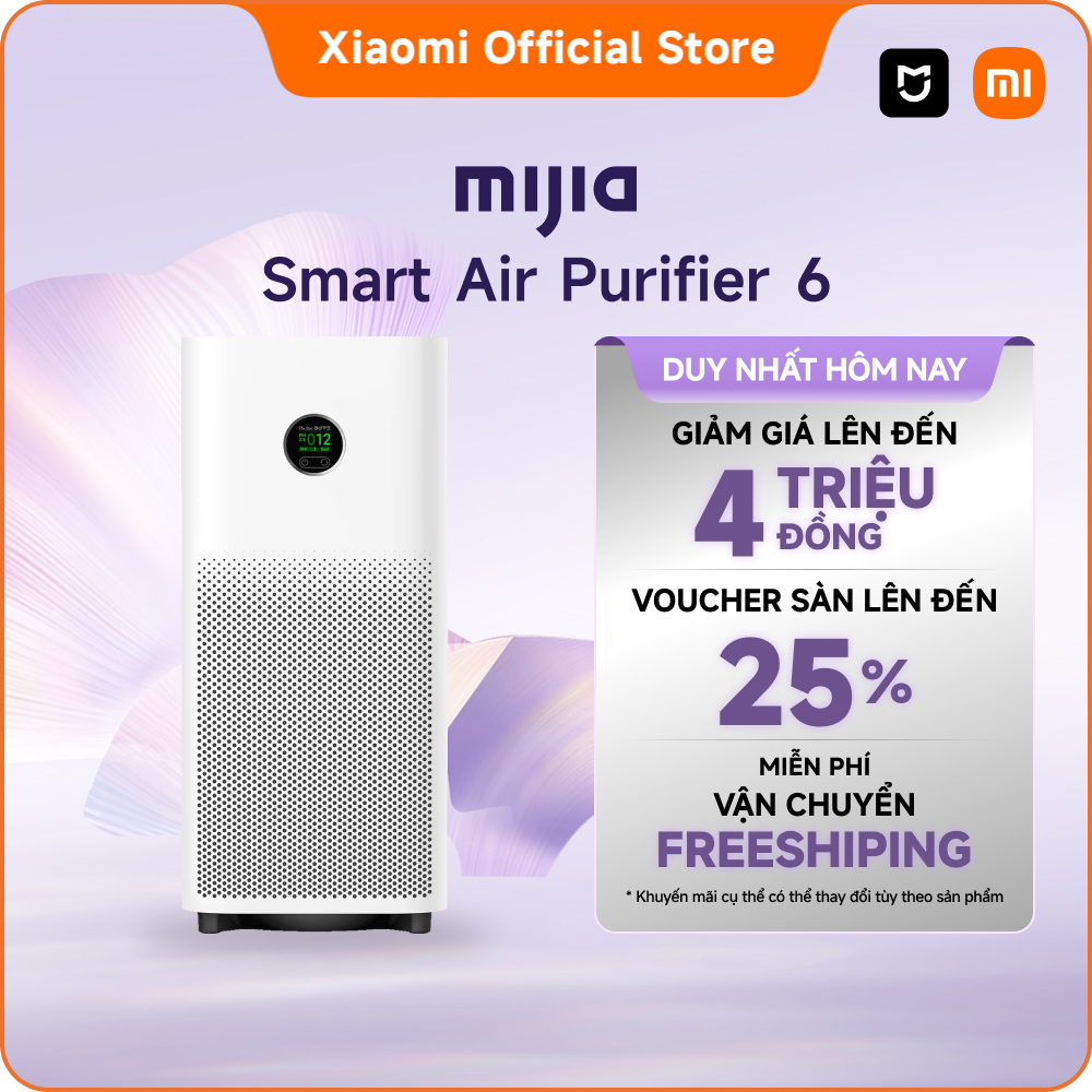 Xiaomi Máy lọc không khí | Mijia Smart Air Purifier 6 | Cảm biến bụi | Khử trùng bằng tia UVC |Hệ thống lọc composite năm lớp | Tỷ lệ loại bỏ vi-rút H1N1 đạt 99,99% | Lọc cả căn nhà chỉ trong 3,5 phút- Chính Hãng I Khử mùi