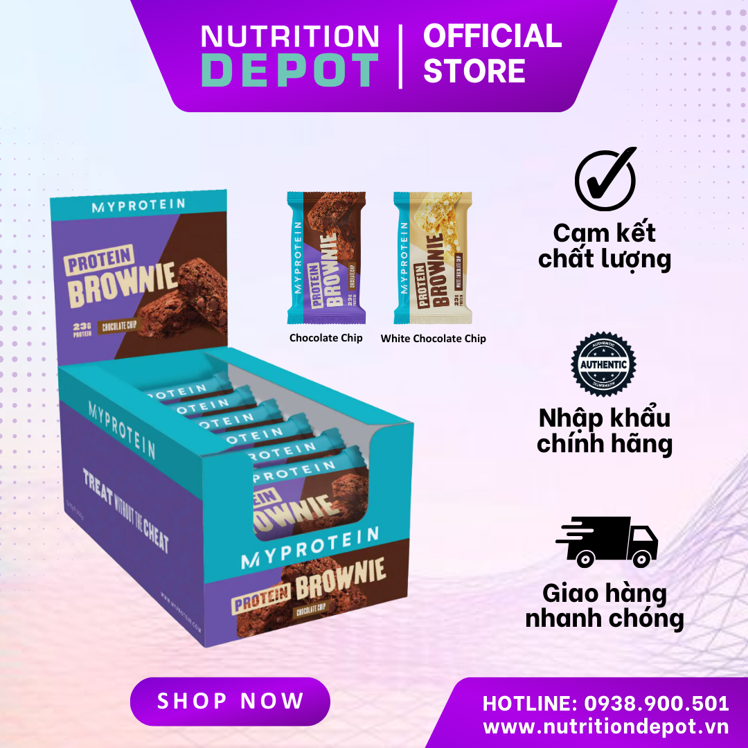 Bánh Protein Brownie Myprotein bổ sung năng lượng và protein (Hộp 12 cái x 75g), bữa phụ dinh dưỡng - Nutrition Depot Vietnam