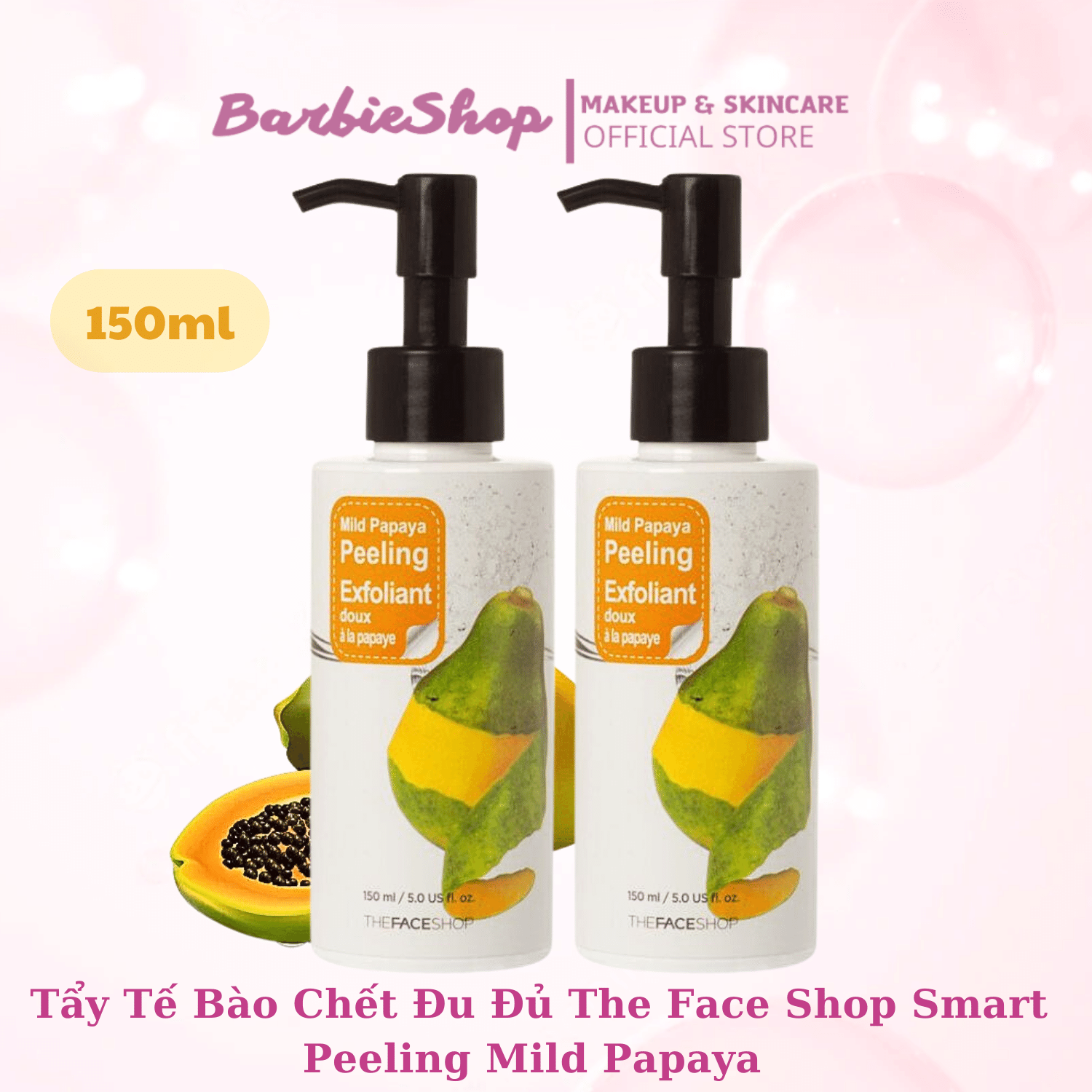Tẩy Tế Bào Chết Mặt The Face Shop Mild Papaya Smart Peeling 150ml + Body Peel Contains 5 Exfollating Ingredients 300ml