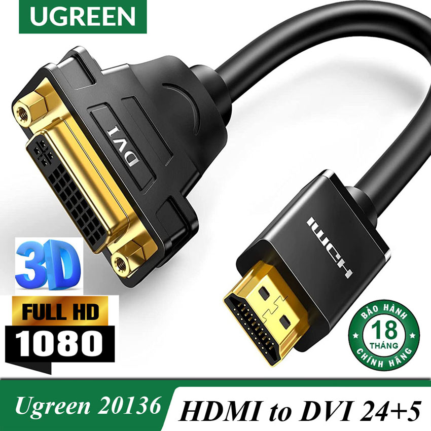 [HCM]Cáp chuyển đổi HDMI to DVI 24+5 Ugreen 20136 chính hãng