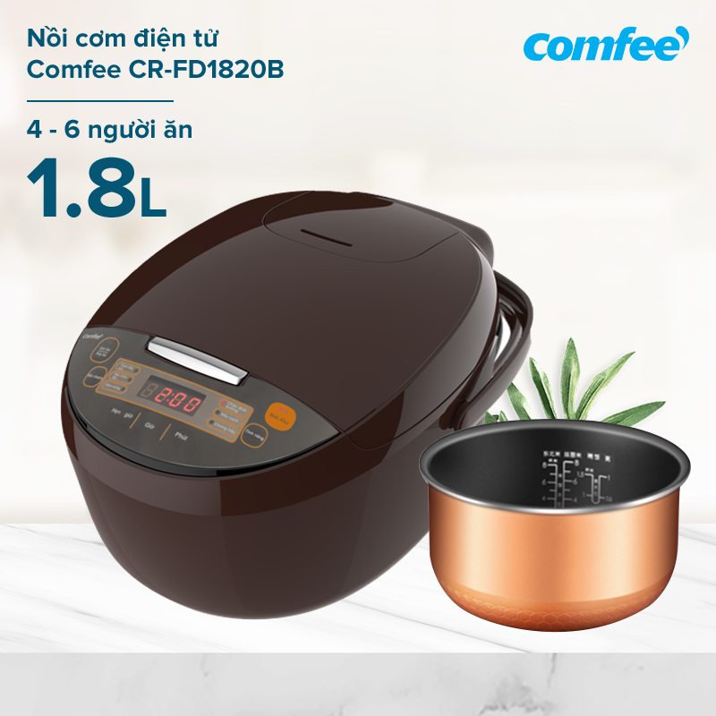 Nồi cơm điện tử Comfee CR-FD1820B 1.8L - Lòng nồi hợp kim chống dinh 1.7mm - Cho gia đình 4-6 người - Hàng chính hãng