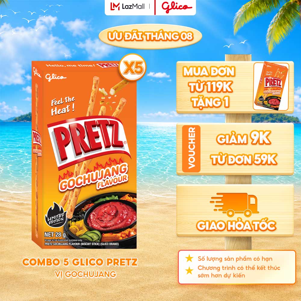 Combo 5 Hộp Bánh Que Snack Nướng Giòn PRETZ SPICY BUMB Vị Cay GOCHUJANG - 28G/Hộp