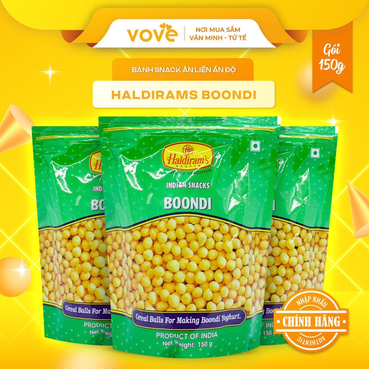 Bánh Snack ăn liền Ấn Độ HALDIRAMS Boondi, 150gr