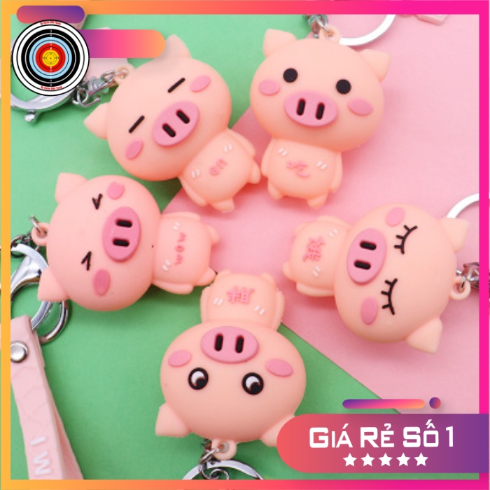 Chùm Móc khóa con heo siêu kute Mix phụ kiện dễ thương - Móc chìa khóa hình con heo (Nhựa đặc siêu xịn)