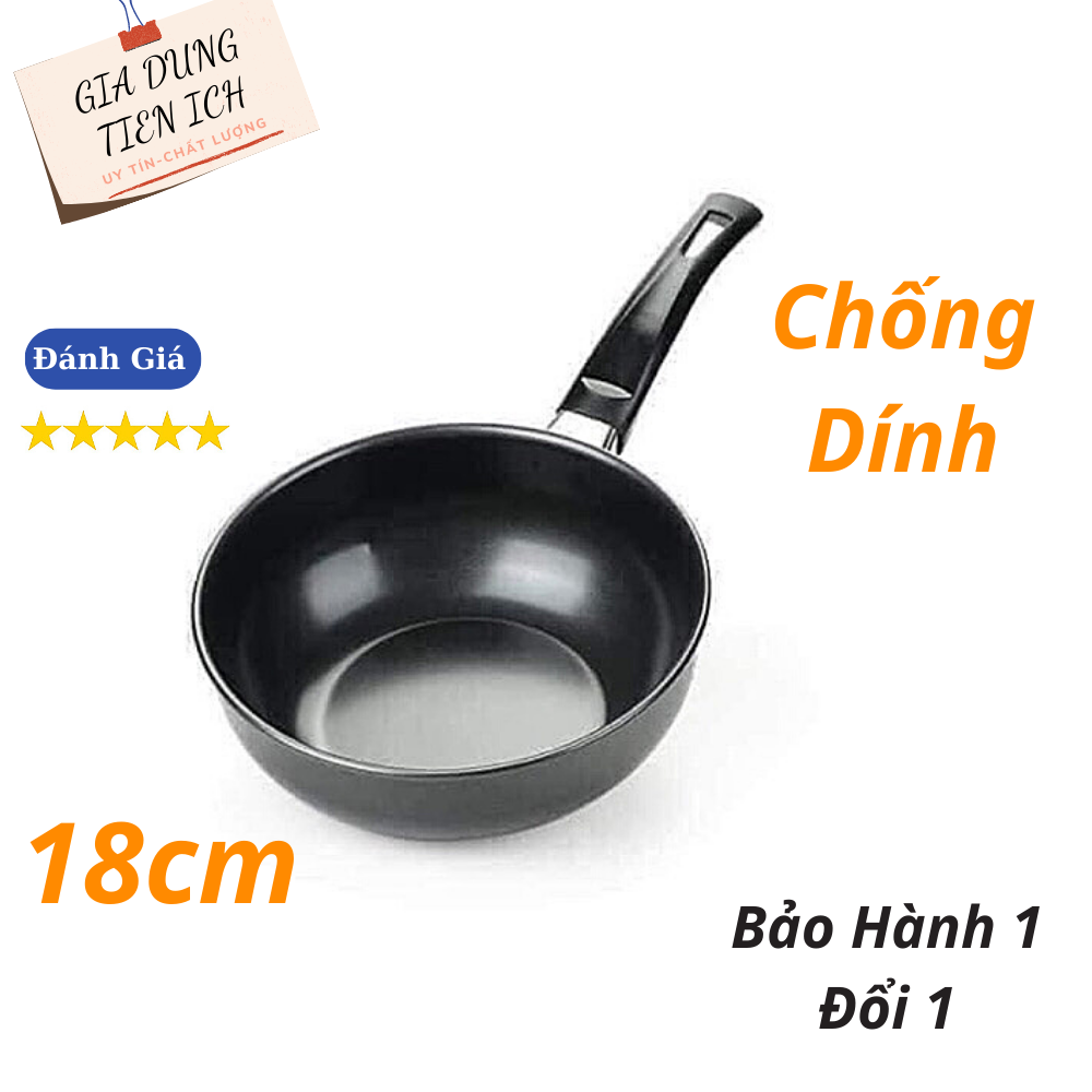 Chảo Chiên Ngập Dầu Sâu Lòng Size 18cm, Chảo Chống Dính Cao Cấp Dùng Được Cho Mọi Loại Bếp, Tay Cầm Chống Nóng, chảo sâu lòng chấm dính cao cấp, chảo chống dính giá rẻ, chảo chống dính tiện lợi