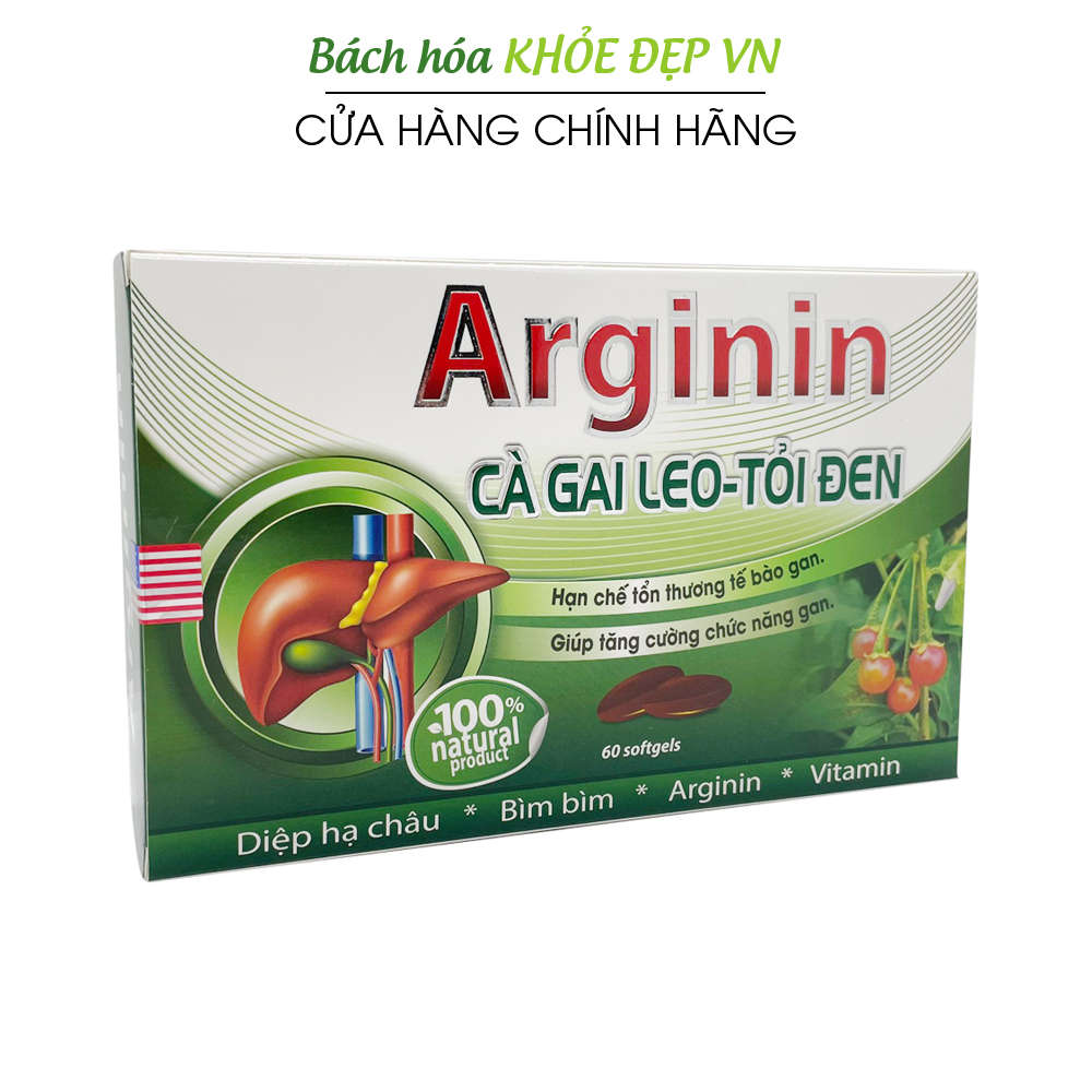Viên uống bổ gan Arginin Cà Gai Leo Tỏi Đen giải độc gan hạ men gan tăng cường chức năng gan - Hộp 60 viên
