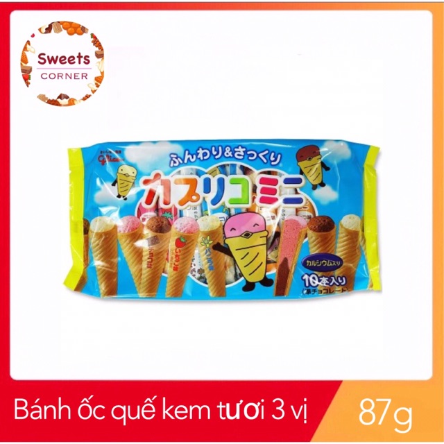 Bánh ốc quế nhân kem 3 vị Glico 87g