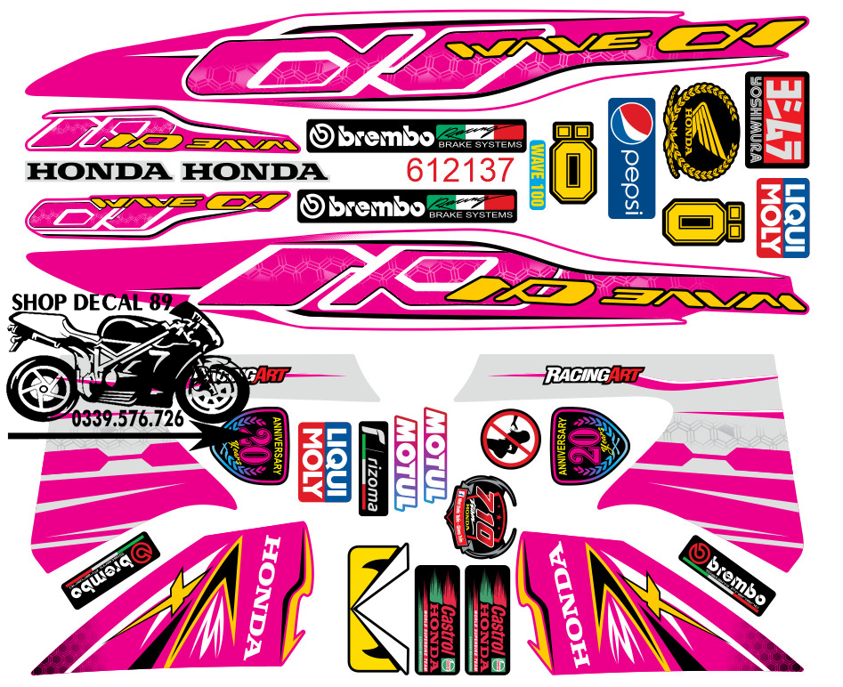 Tem Rời WAVE ALPHA 100 Màu Hồng Chữ X MS 612137 - Tem Chế 3 Lớp Cao Cấp