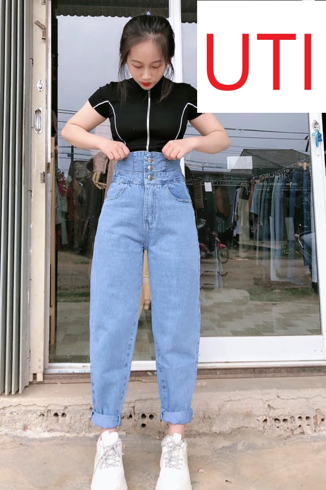 [ VIDEO TM202 ] QUẦN BAGGY JEAN NỮ LƯNG CAO 3 NÚT VẠT CHÉO SAU MÀU XANH LAI CUỐN CAO CẤP UTI ĐỦ SIZE S, M, L FORM SIÊU CHUẨN NHÌN LÀ GHIỀN