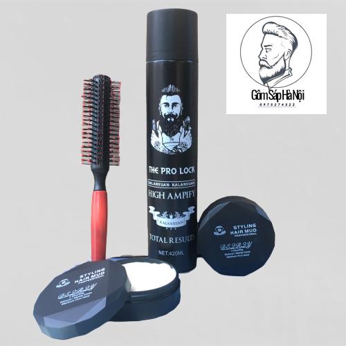 Combo gôm xịt tóc the pro ami 400ml + sáp vuốt tóc d styling hair mud + lược