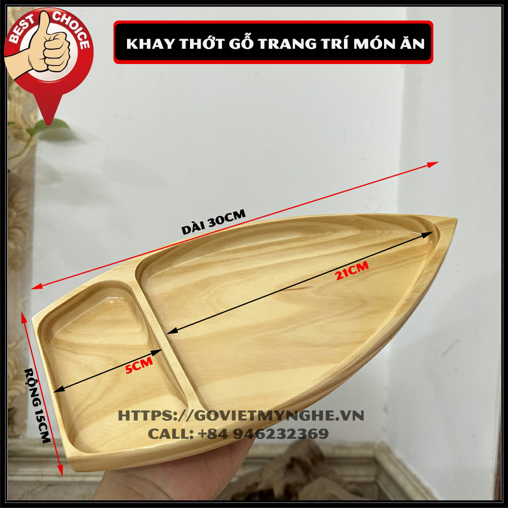 Khay gỗ trang trí món ăn - Khay thớt gỗ trang trí sushi chuẩn Nhật Bản - Khay gỗ thuyền gỗ - Dài 30cm - Gỗ thông nhập khẩu